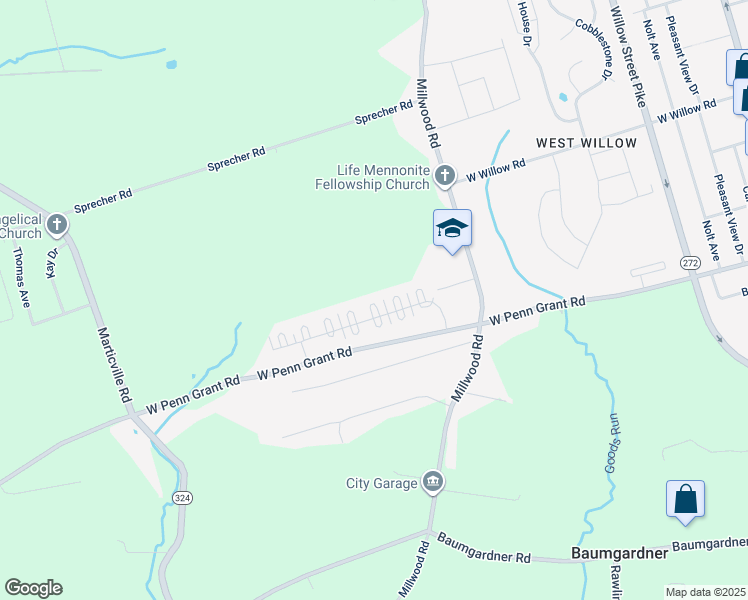 map of restaurants, bars, coffee shops, grocery stores, and more near 313 Cabot Circle in Willow Street