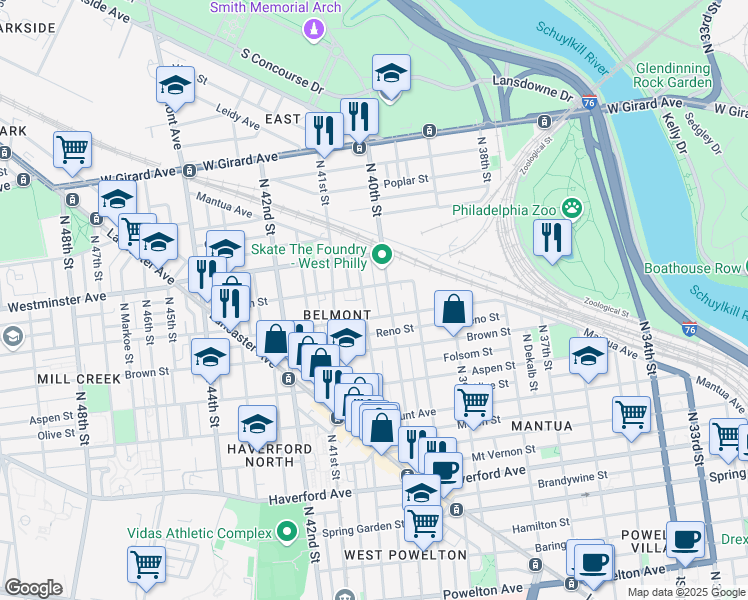 map of restaurants, bars, coffee shops, grocery stores, and more near 846 Wiota Street in Philadelphia