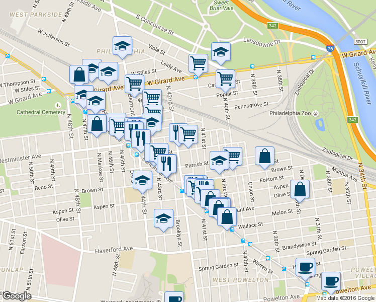 map of restaurants, bars, coffee shops, grocery stores, and more near 856 N Holly St in Philadelphia