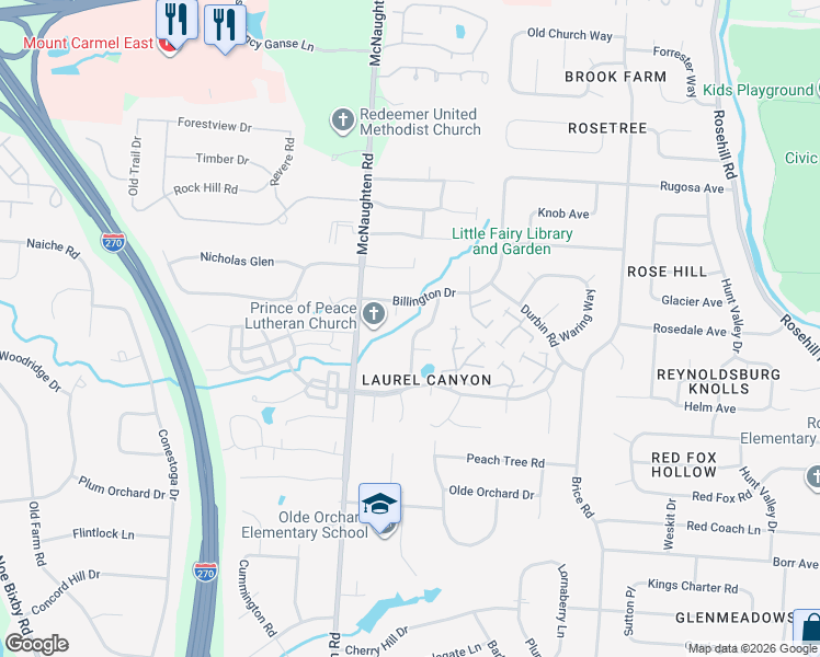 map of restaurants, bars, coffee shops, grocery stores, and more near 526 Winnard Drive in Columbus