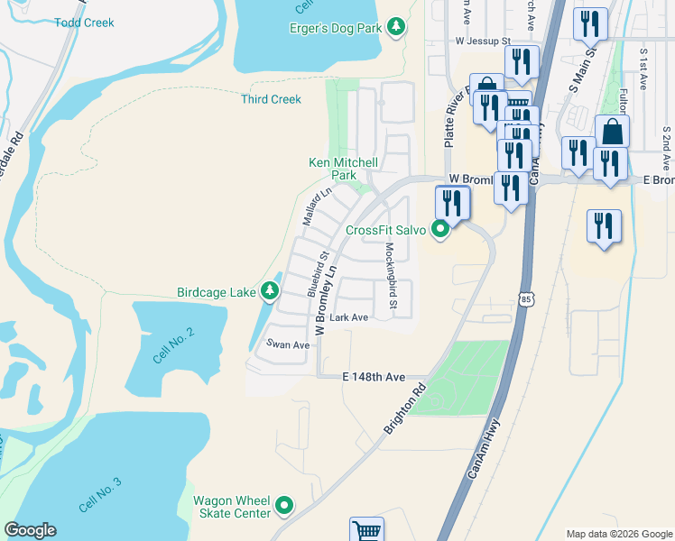 map of restaurants, bars, coffee shops, grocery stores, and more near 1201 Osprey Street in Brighton