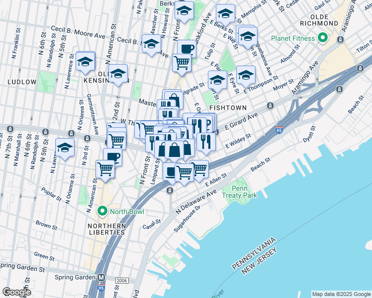 map of restaurants, bars, coffee shops, grocery stores, and more near in Philadelphia