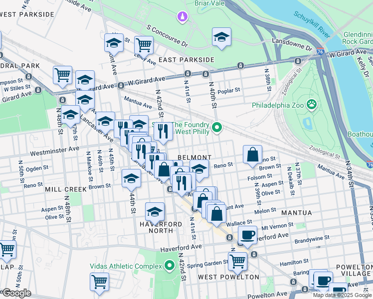 map of restaurants, bars, coffee shops, grocery stores, and more near 856 North Holly Street in Philadelphia