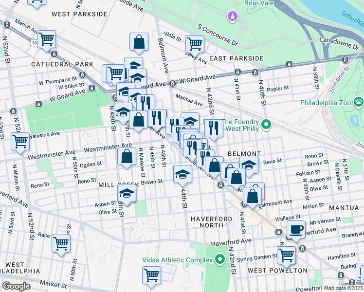 map of restaurants, bars, coffee shops, grocery stores, and more near in Philadelphia