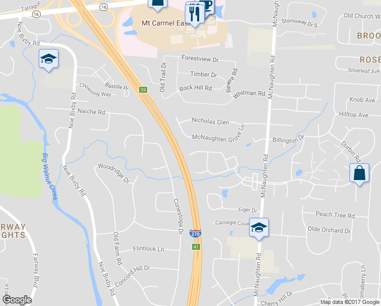 map of restaurants, bars, coffee shops, grocery stores, and more near 5857 Hickory Brook Way in Columbus