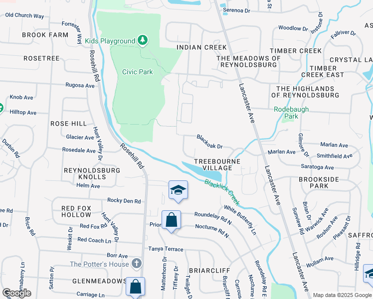 map of restaurants, bars, coffee shops, grocery stores, and more near 6940 Wind River Dr in Reynoldsburg