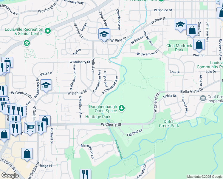 map of restaurants, bars, coffee shops, grocery stores, and more near 216 South Cleveland Avenue in Louisville