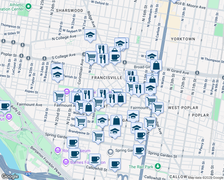 map of restaurants, bars, coffee shops, grocery stores, and more near 816 Perkiomen Street in Philadelphia