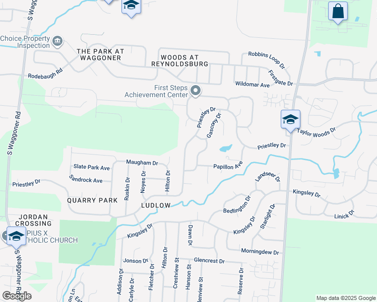 map of restaurants, bars, coffee shops, grocery stores, and more near 8301 Priestley Drive in Reynoldsburg