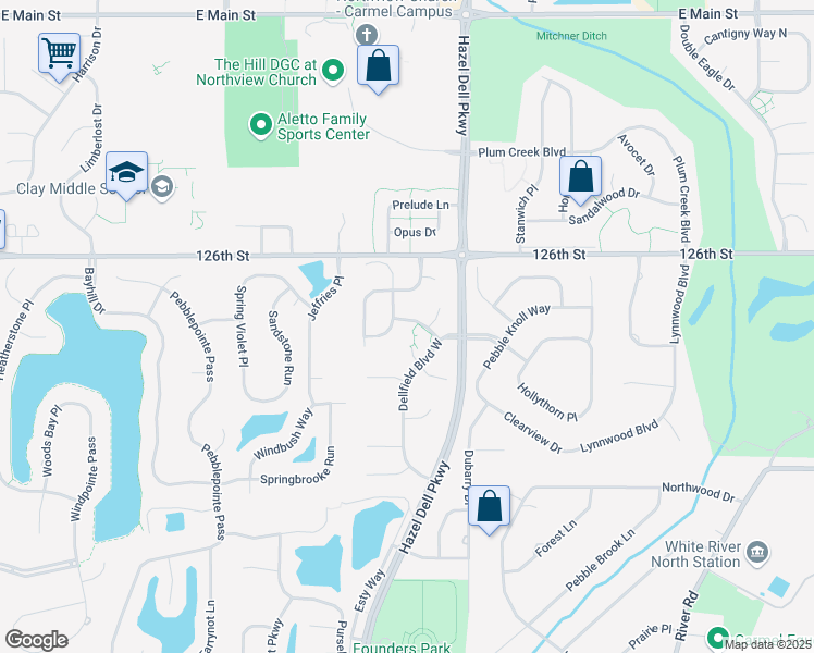 map of restaurants, bars, coffee shops, grocery stores, and more near 5751 Bridgeton Lane in Carmel