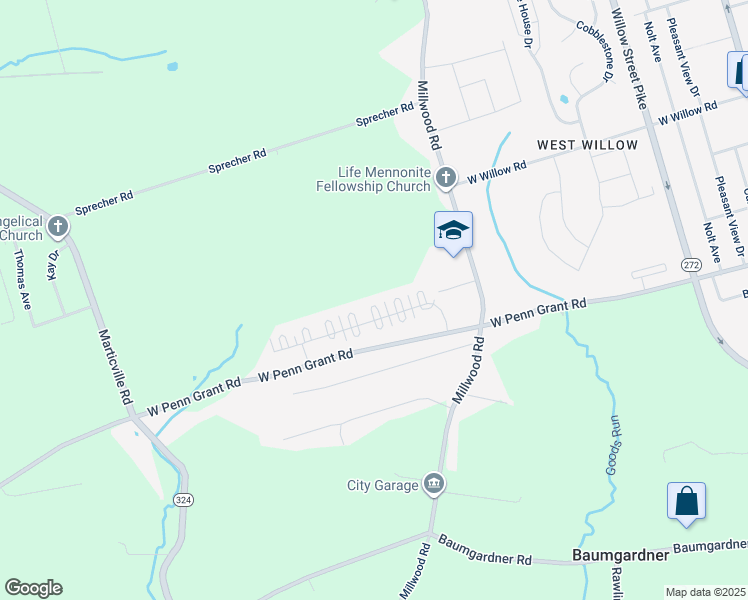 map of restaurants, bars, coffee shops, grocery stores, and more near 313 Cabot Circle in Willow Street