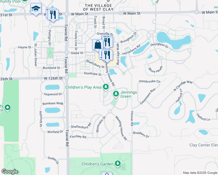 map of restaurants, bars, coffee shops, grocery stores, and more near 12506 Meeting House Road in Carmel