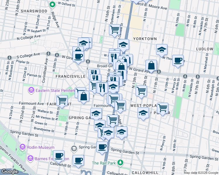 map of restaurants, bars, coffee shops, grocery stores, and more near in Philadelphia