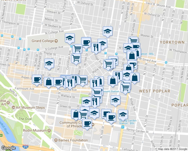 map of restaurants, bars, coffee shops, grocery stores, and more near 813 Cameron Street in Philadelphia