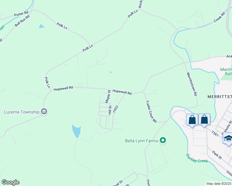map of restaurants, bars, coffee shops, grocery stores, and more near Hopewell Road in Brownsville