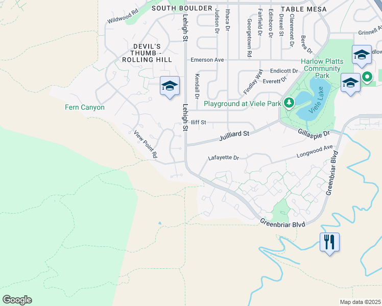 map of restaurants, bars, coffee shops, grocery stores, and more near 1820 Lehigh Street in Boulder