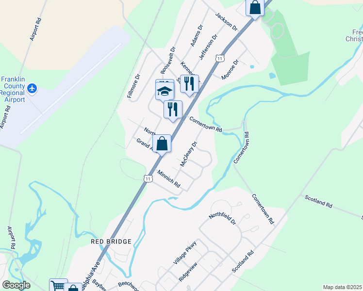 map of restaurants, bars, coffee shops, grocery stores, and more near 29 McCleary Drive in Chambersburg