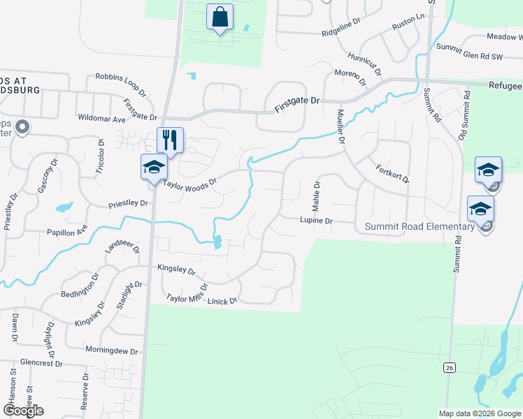 map of restaurants, bars, coffee shops, grocery stores, and more near 970 Boyne Court in Reynoldsburg