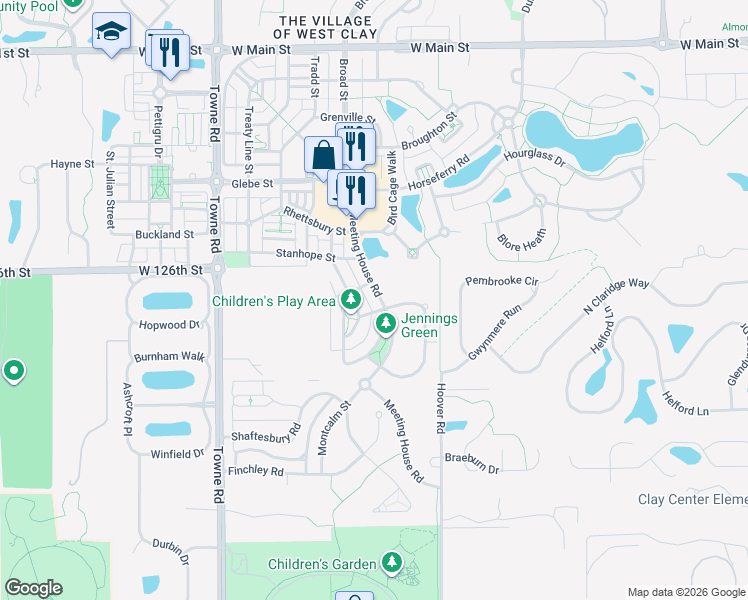 map of restaurants, bars, coffee shops, grocery stores, and more near 12506 Meeting House Road in Carmel