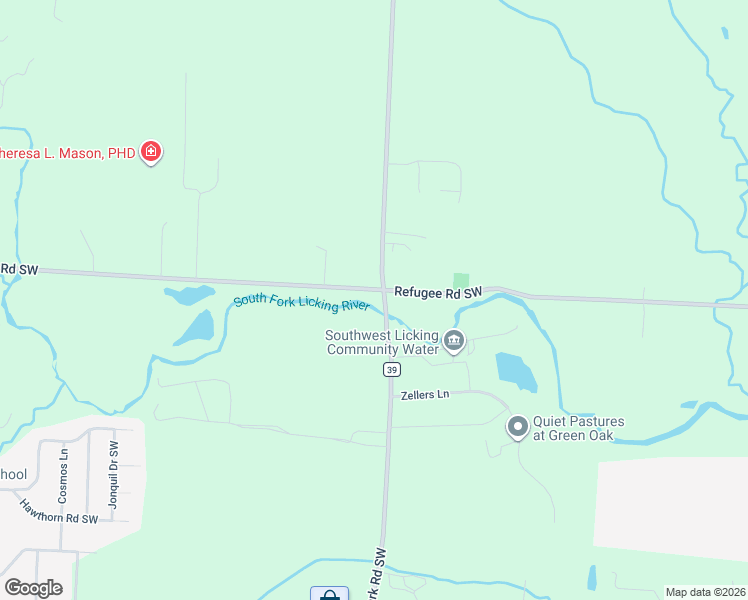 map of restaurants, bars, coffee shops, grocery stores, and more near 7173 Refugee Road Southwest in Pataskala
