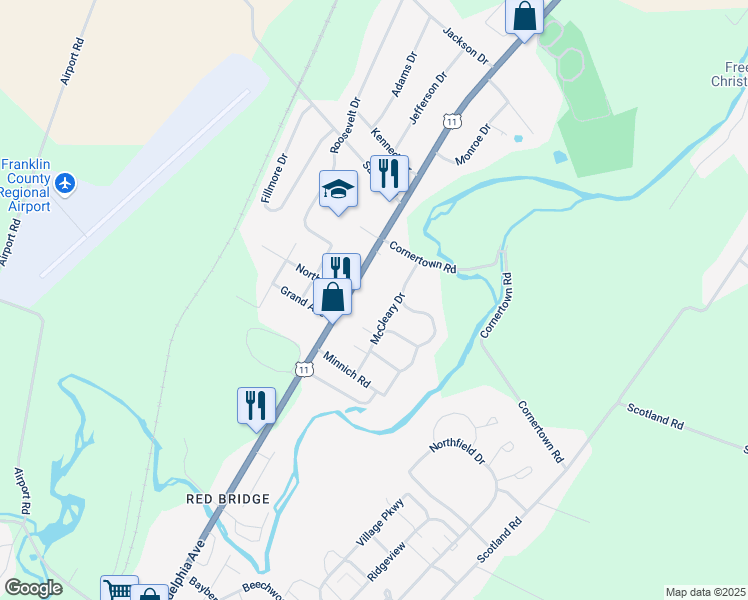 map of restaurants, bars, coffee shops, grocery stores, and more near 29 McCleary Drive in Chambersburg