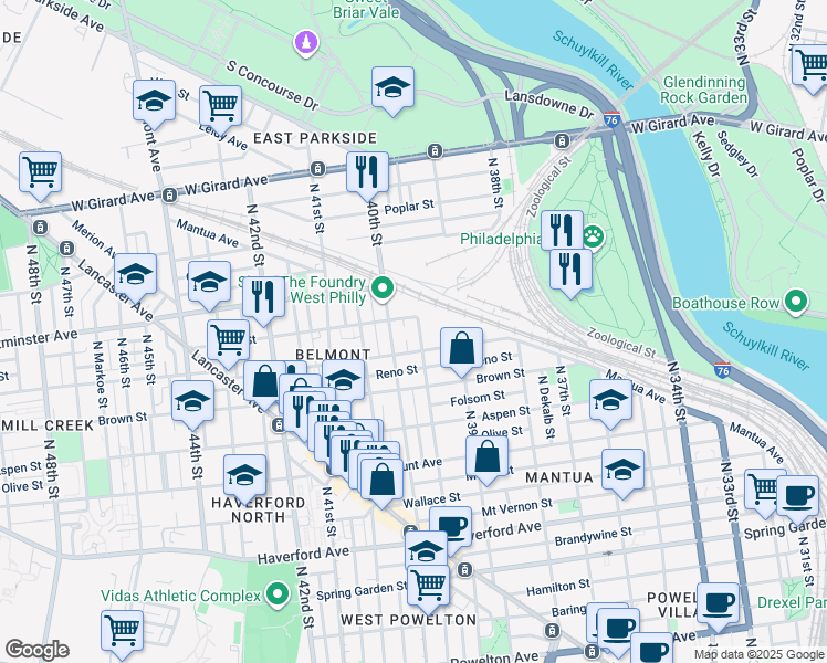 map of restaurants, bars, coffee shops, grocery stores, and more near 850 Union Street in Philadelphia