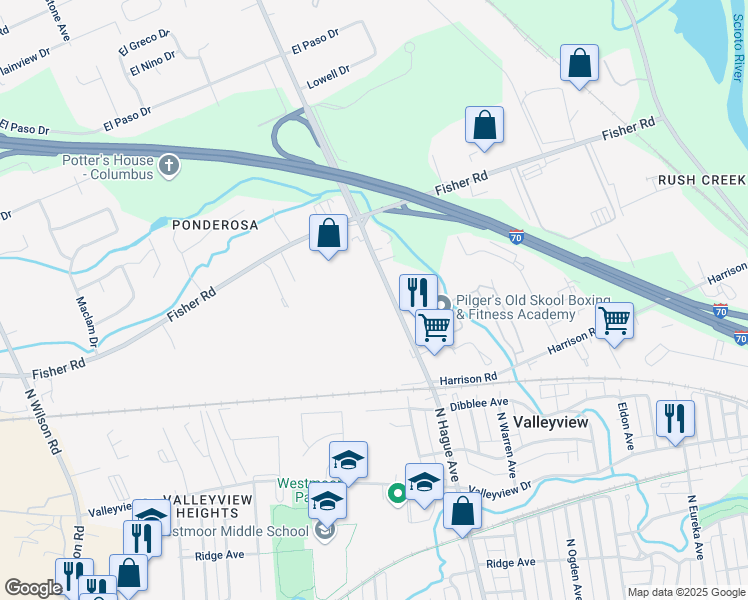 map of restaurants, bars, coffee shops, grocery stores, and more near 693 North Hague Avenue in Columbus