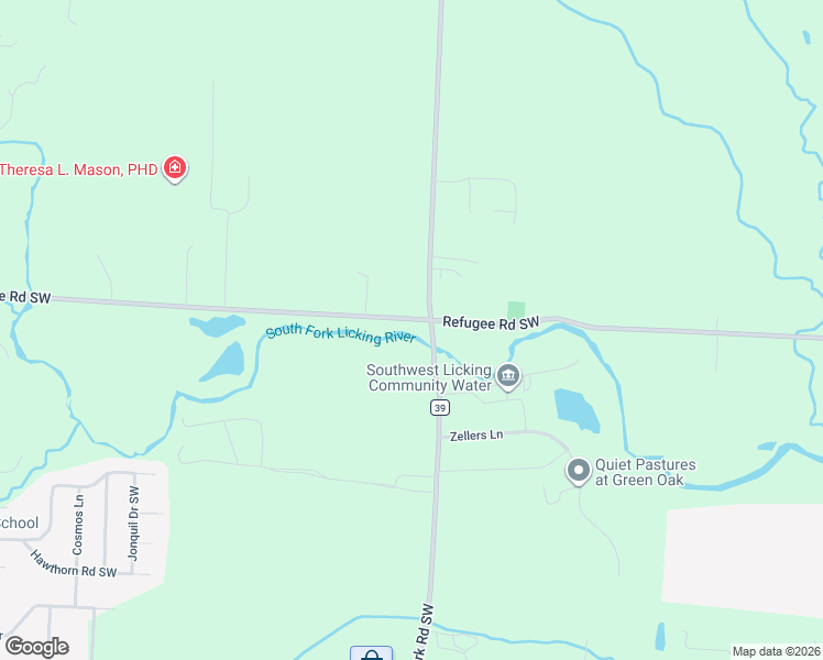 map of restaurants, bars, coffee shops, grocery stores, and more near 7173 Refugee Road Southwest in Pataskala