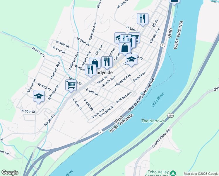 map of restaurants, bars, coffee shops, grocery stores, and more near 4085 Highland Avenue in Shadyside