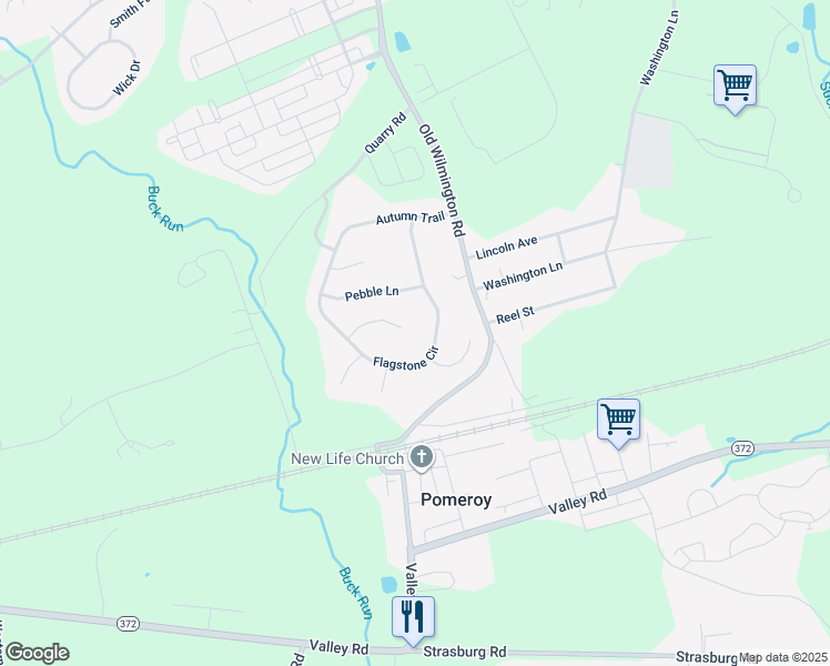 map of restaurants, bars, coffee shops, grocery stores, and more near 616 Bedrock Road in Coatesville
