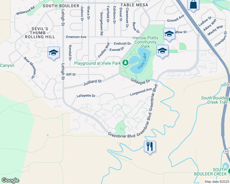 map of restaurants, bars, coffee shops, grocery stores, and more near 3260 Lafayette Drive in Boulder