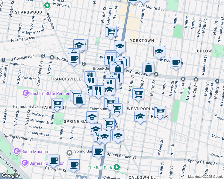 map of restaurants, bars, coffee shops, grocery stores, and more near in Philadelphia