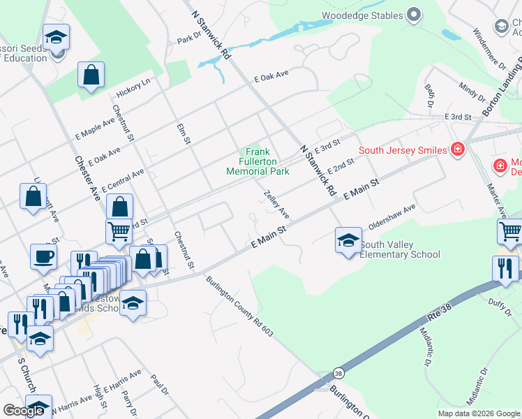 map of restaurants, bars, coffee shops, grocery stores, and more near 255 East Main Street in Moorestown
