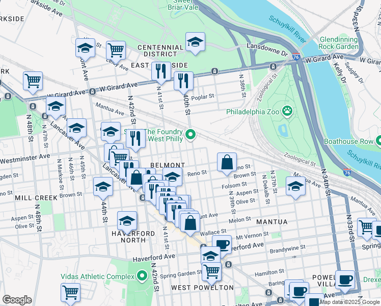 map of restaurants, bars, coffee shops, grocery stores, and more near 846 Wiota Street in Philadelphia