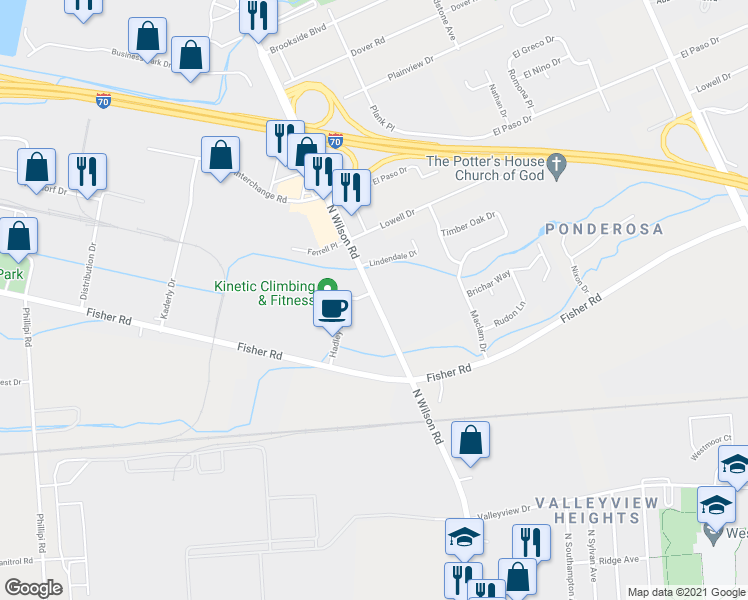 map of restaurants, bars, coffee shops, grocery stores, and more near 757 N Wilson Rd in Columbus