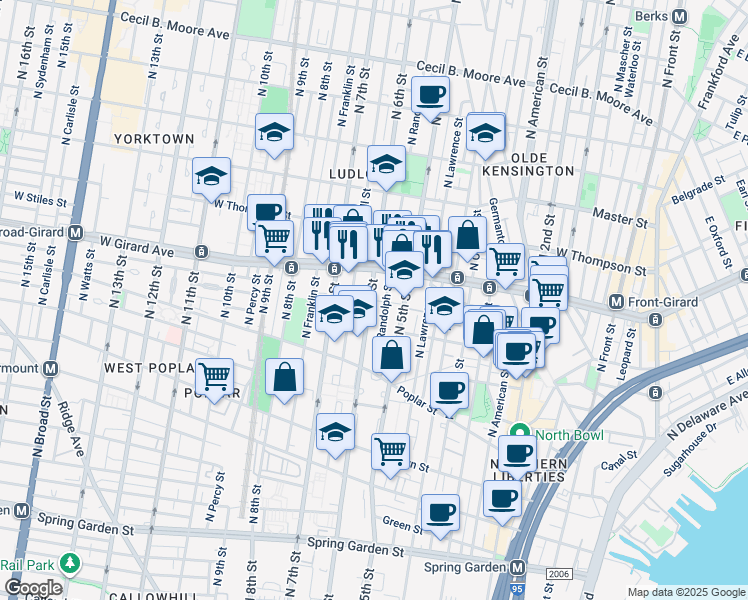 map of restaurants, bars, coffee shops, grocery stores, and more near 993 North 6th Street in Philadelphia