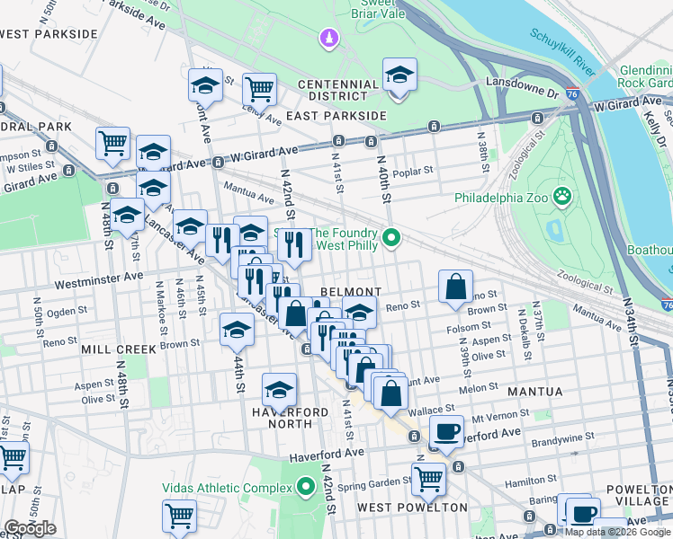 map of restaurants, bars, coffee shops, grocery stores, and more near 856 North Holly Street in Philadelphia