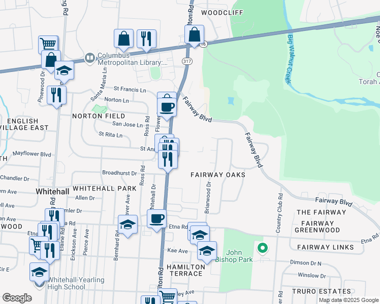 map of restaurants, bars, coffee shops, grocery stores, and more near 297 Barkley Place East in Columbus