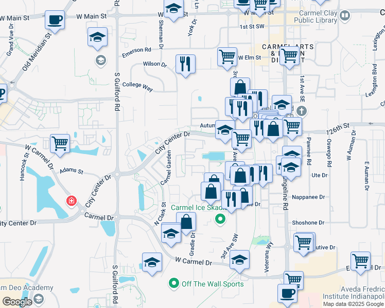 map of restaurants, bars, coffee shops, grocery stores, and more near 356 Boylston Street in Carmel