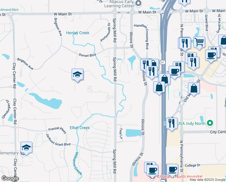 map of restaurants, bars, coffee shops, grocery stores, and more near in Carmel