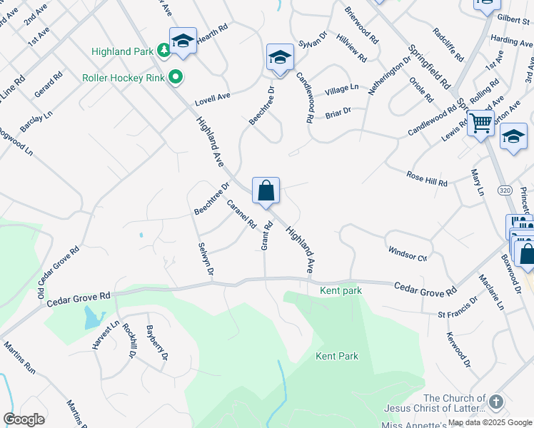 map of restaurants, bars, coffee shops, grocery stores, and more near 2610 Highland Avenue in Broomall
