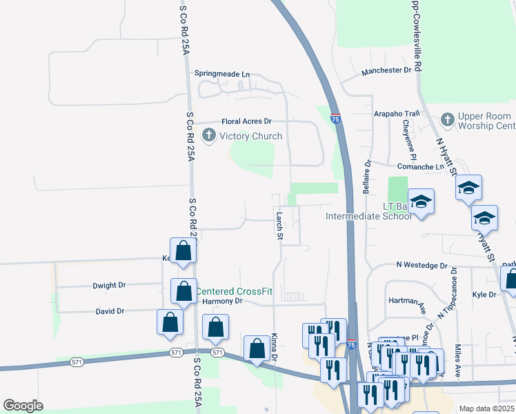 map of restaurants, bars, coffee shops, grocery stores, and more near 1350 Commerce Park Drive in Tipp City