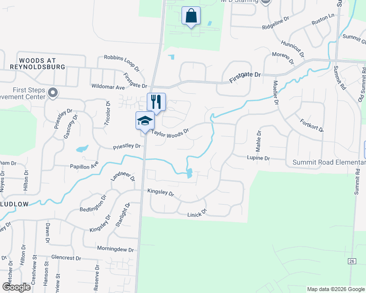 map of restaurants, bars, coffee shops, grocery stores, and more near 8758 Canada Court in Reynoldsburg