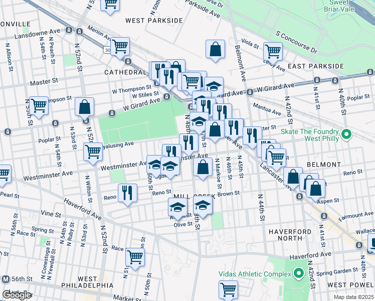 map of restaurants, bars, coffee shops, grocery stores, and more near in Philadelphia