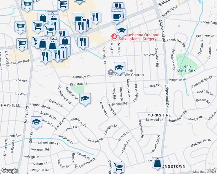 map of restaurants, bars, coffee shops, grocery stores, and more near 430 Ivory Road in East York