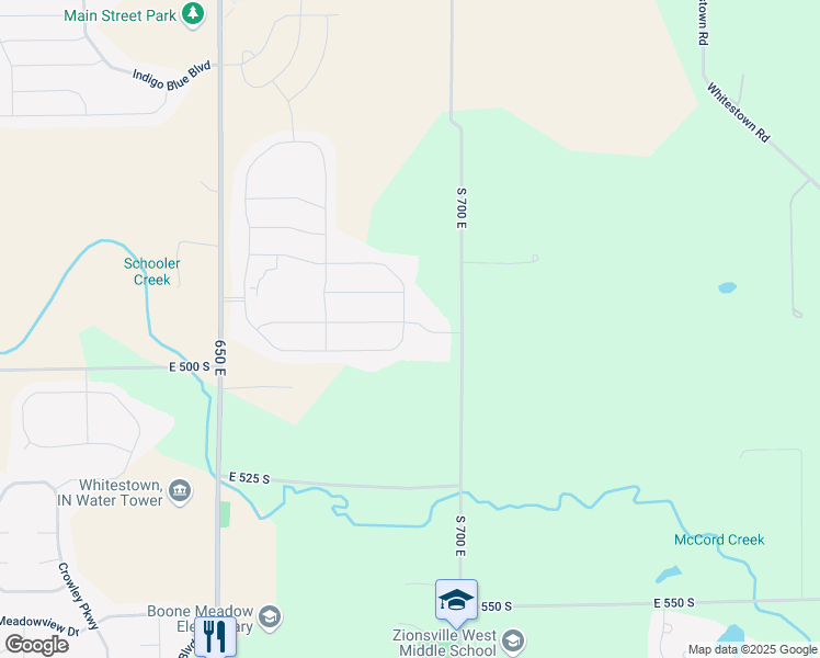 map of restaurants, bars, coffee shops, grocery stores, and more near 6895 Shooting Star Drive in Whitestown