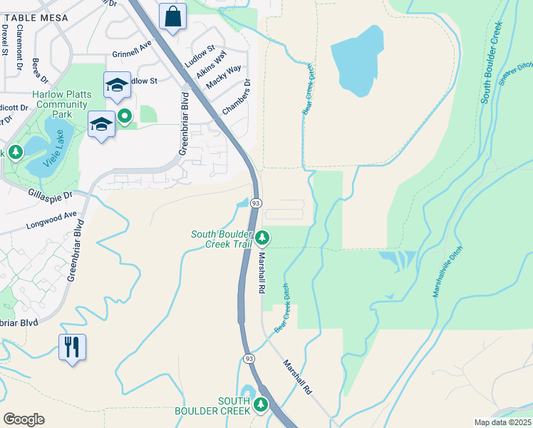 map of restaurants, bars, coffee shops, grocery stores, and more near 888 Colorado 93 in Louisville