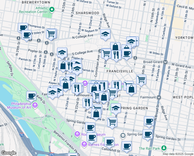 map of restaurants, bars, coffee shops, grocery stores, and more near in Philadelphia