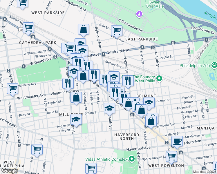 map of restaurants, bars, coffee shops, grocery stores, and more near in Philadelphia