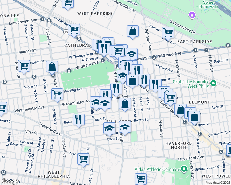 map of restaurants, bars, coffee shops, grocery stores, and more near in Philadelphia